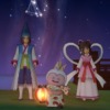 ドラクエ10「七夕デート大作戦」のイベント衣装「リンゴのゆかた」を着たバルカズとオリヒメとヒコボシ