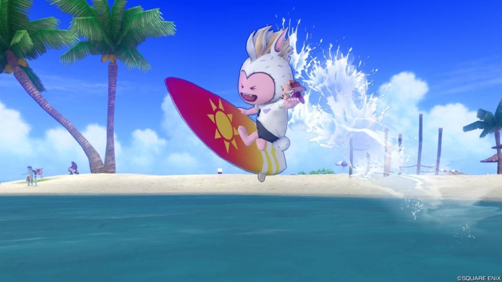 イベント『炎夏の海を駆け抜けろ！2』のドルボードでジャンプするバルカズ