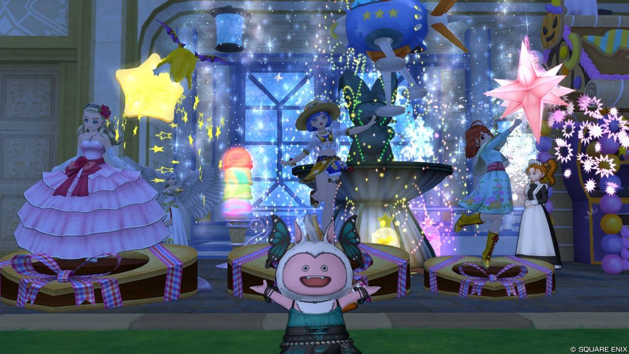 第14回アストルティアクイーン総選挙の「第14回セラフィの像」「第14回アンルシアの像」「第14回ポルテの像」とバルカズ